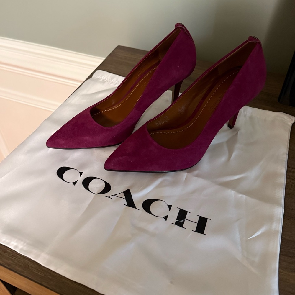 NWOT Coach Dark Purple Suede Stilettos